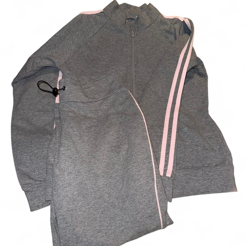 Vintage Gray Matching jogger set with pink side stripes